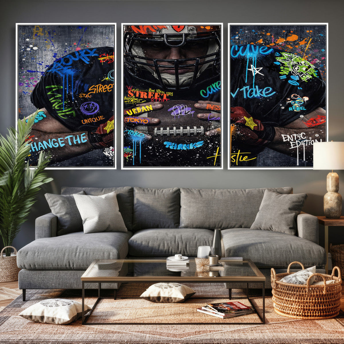 Graffiti American Football Player Street Art Wall Art Canvas