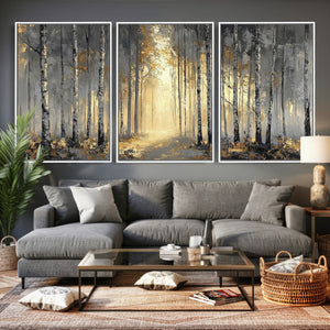 Abstract Birch Forest Wall Art Canvas Print – Modern Neutral