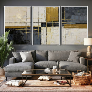 Abstract Gold and Black Wall Art Canvas Print – Modern