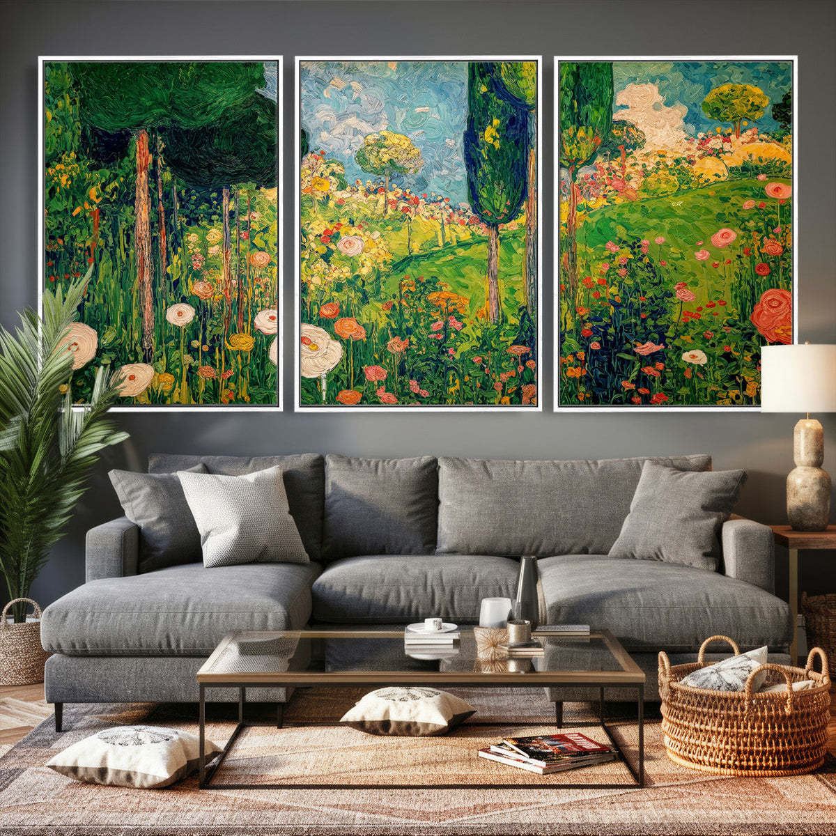 Gustav Klimt Boho Mountain Landscape Large Wall Art,