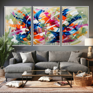 Geometric Abstract Wall Art Canvas Print, Orange Blue