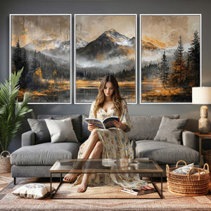 Mountain Lake Canvas Wall Art — Rustic Forest Landscape