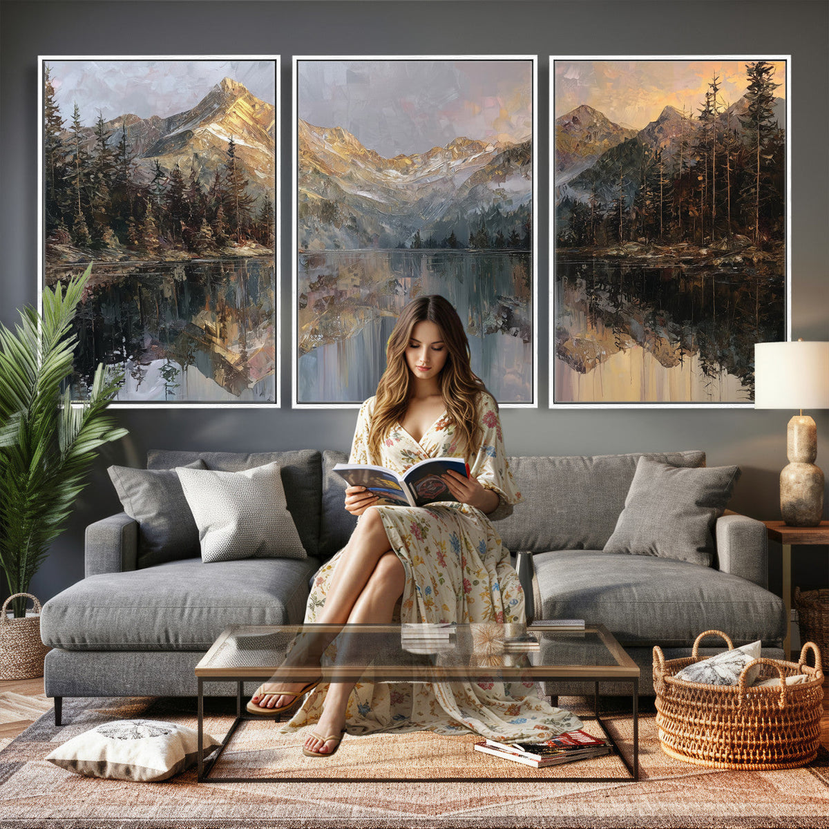 Drip Style Forest Lake Gold Art — Abstract Expressionist