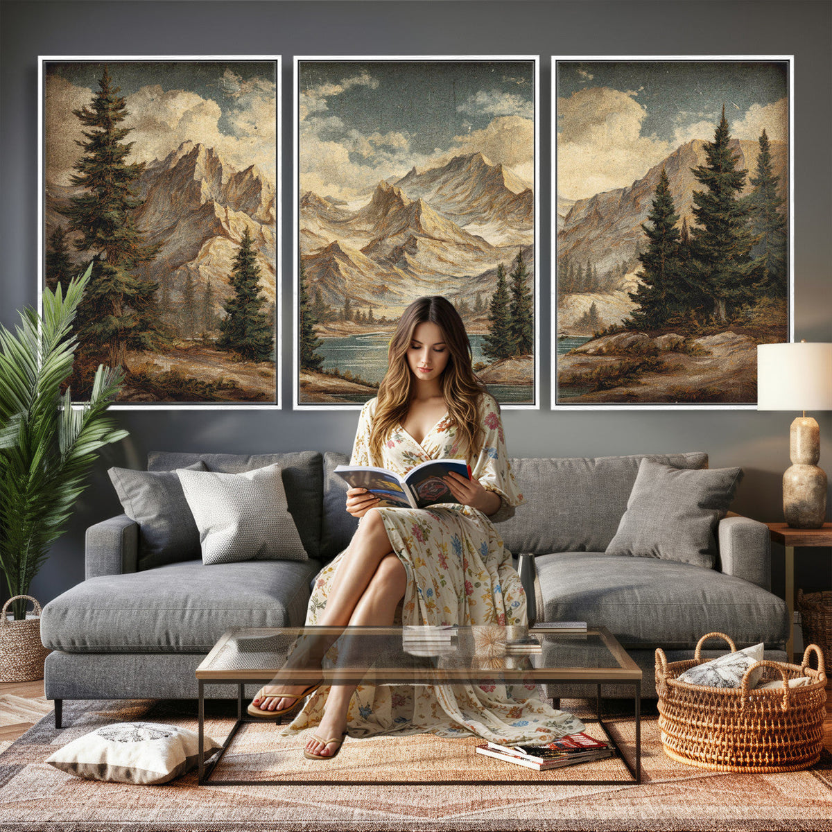 Drip Style Forest Lake Gold Art — Abstract Expressionist