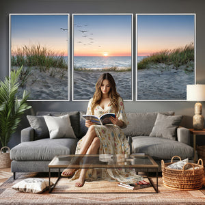 Sandy Dune Path Sunset Canvas Wall Art — Seagulls Beach