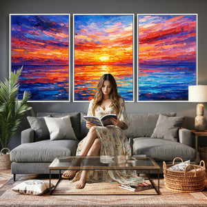 Colorful Knife Ocean Sunset Canvas — Orange Pink Teal
