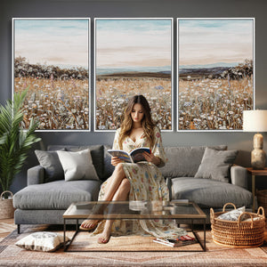 Neutral Wildflower Field Canvas Wall Art — Beige Earth Tone
