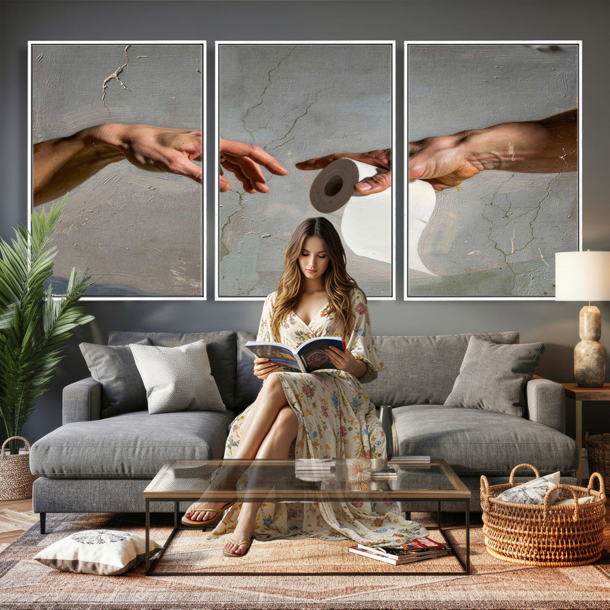Funny Bathroom Wall Art Canvas, Creation of Toilet Paper