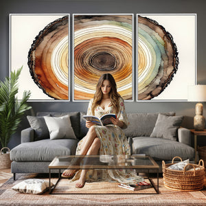 Natural Wood Slice Wall Art Canvas Print, Tree Ring Wall