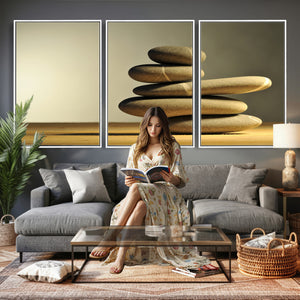Zen Stone Wall Art Canvas Print, Balanced Rock Stack Framed