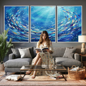 School of Fish Canvas Print | Blue Ocean Underwater Wall Art