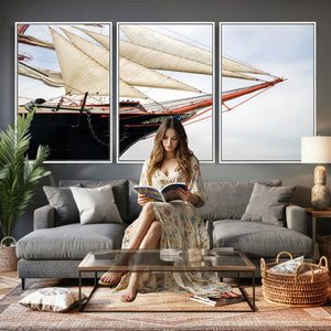 Sailboat Wall Art Canvas Print, Vintage Ship Bow Framed