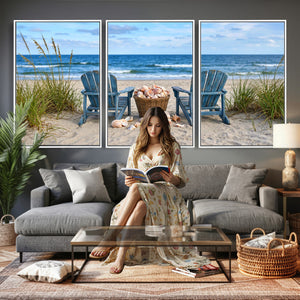 Large Beach Canvas Wall Art Coastal Adirondack Chairs Ocean