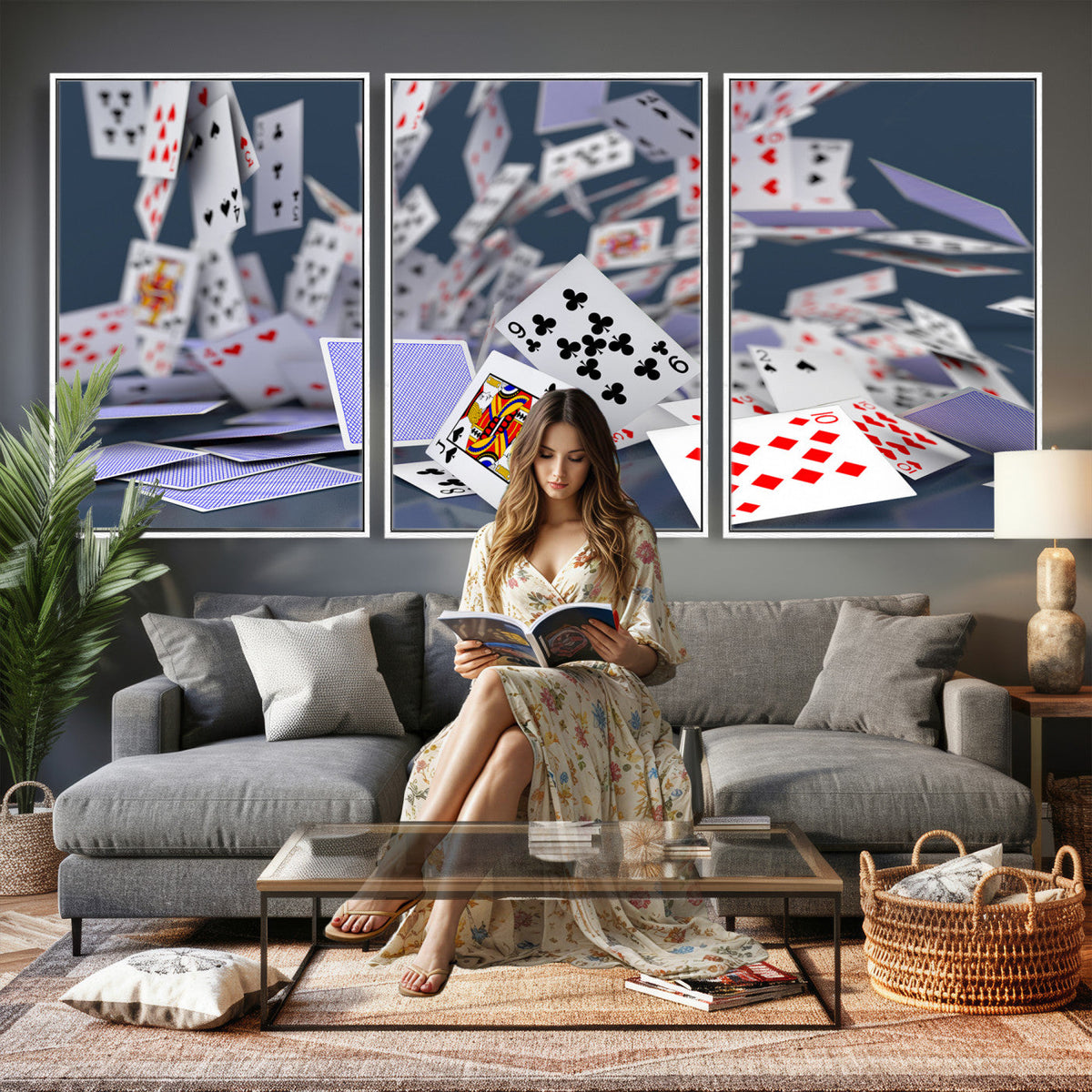 Playing Cards Canvas Wall Art | Casino Game Room Decor,
