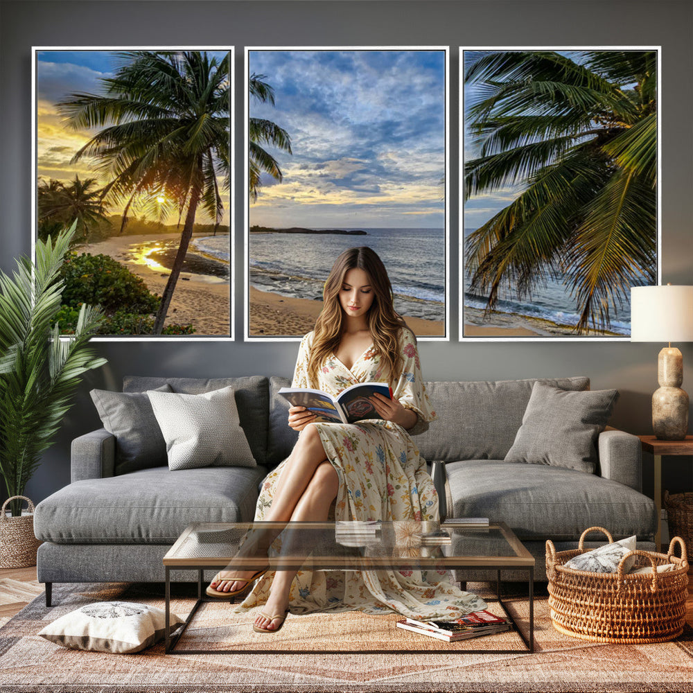 Mar Chiquita Beach Puerto Rico Canvas Wall Art, Manati Caribbean Coastal Photography Print, Tropical Ocean Sunset Decor