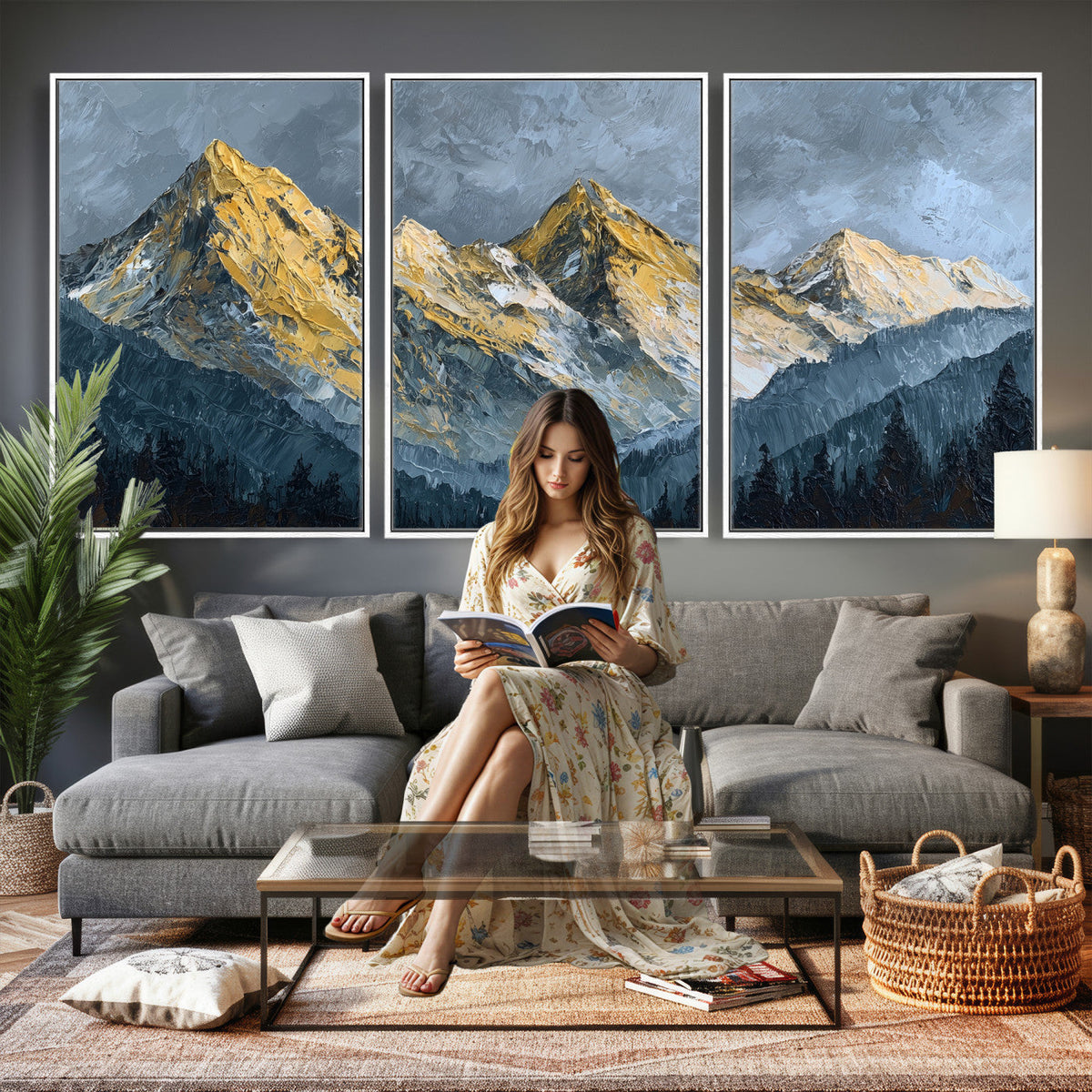 Abstract Mountain Wall Art Canvas Print Modern Landscape Painting Print