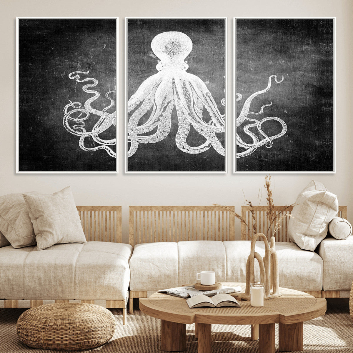 Black White Octopus Wall Art Canvas Print