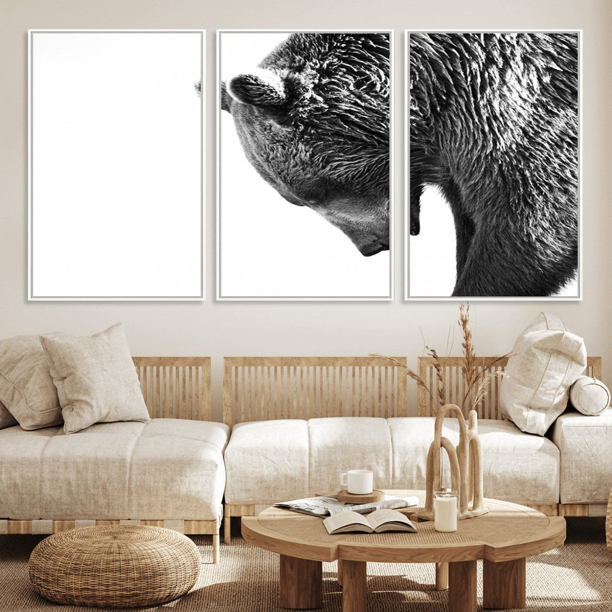 Black and White Grizzly 399 Bear Canvas Print Wall Art |