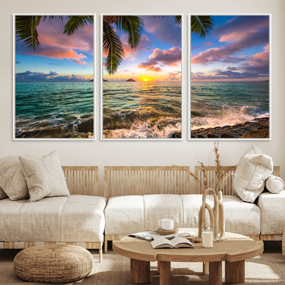 Framed Tropical Sunset Art Canvas Print
