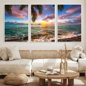 Framed Tropical Sunset Art Canvas Print