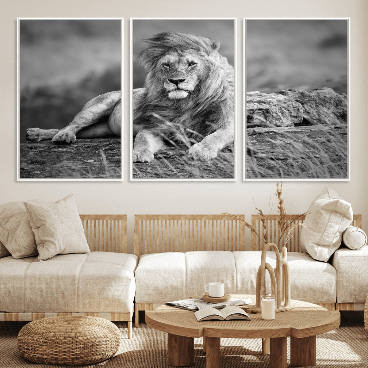 King Forest Lion Wall Art Canvas Print – Framed Majestic
