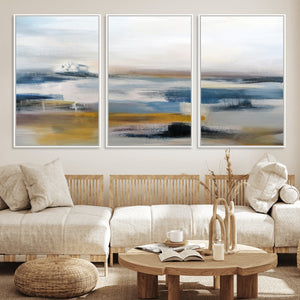 Abstract Landscape Wall Art Canvas | 3 Panel Modern Blue,