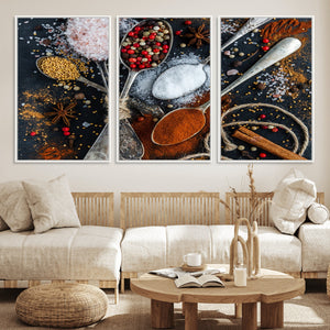 Spices and Seasonings Canvas Wall Art – Colorful Triptych