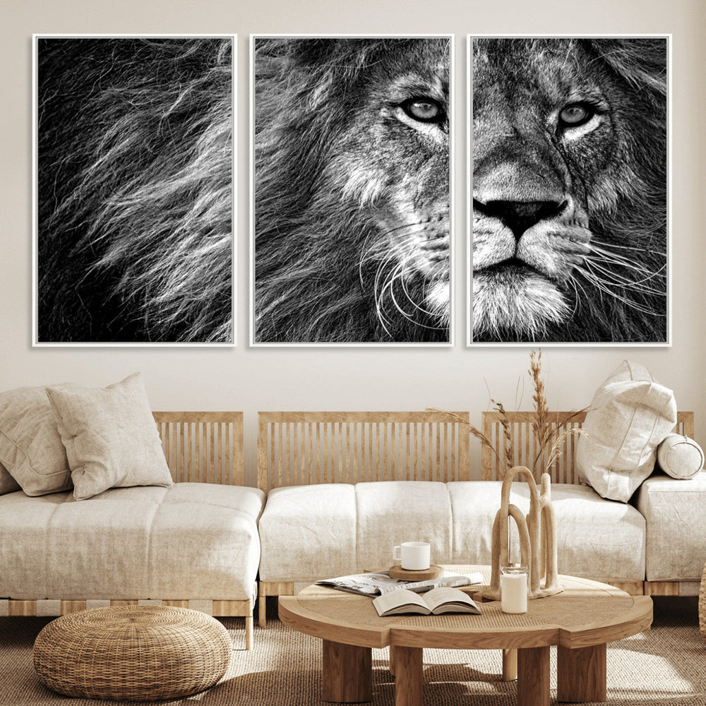 Black and White Lion Canvas Wall Art Print – Wildlife