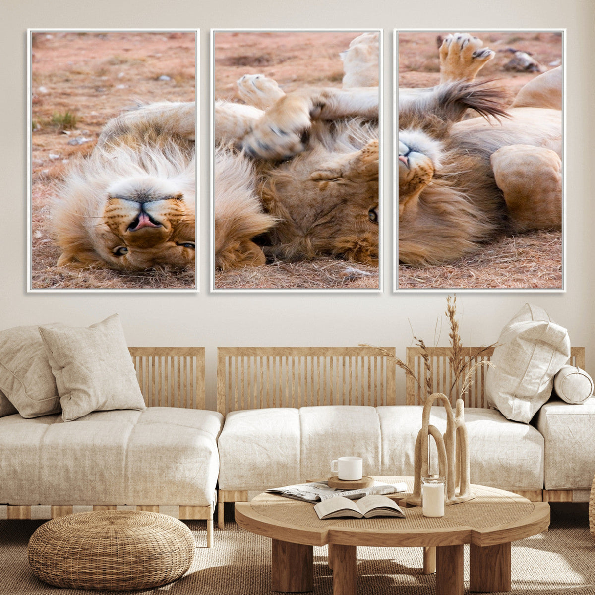 Lion Pair Wall Art Canvas Print – Framed Wildlife Scene with