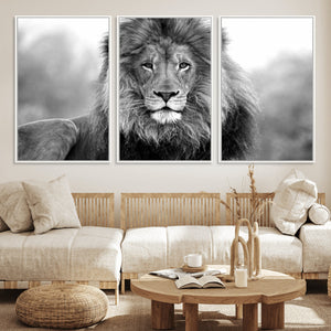 Black and White Lion Canvas Wall Art – Animal Print Artwork