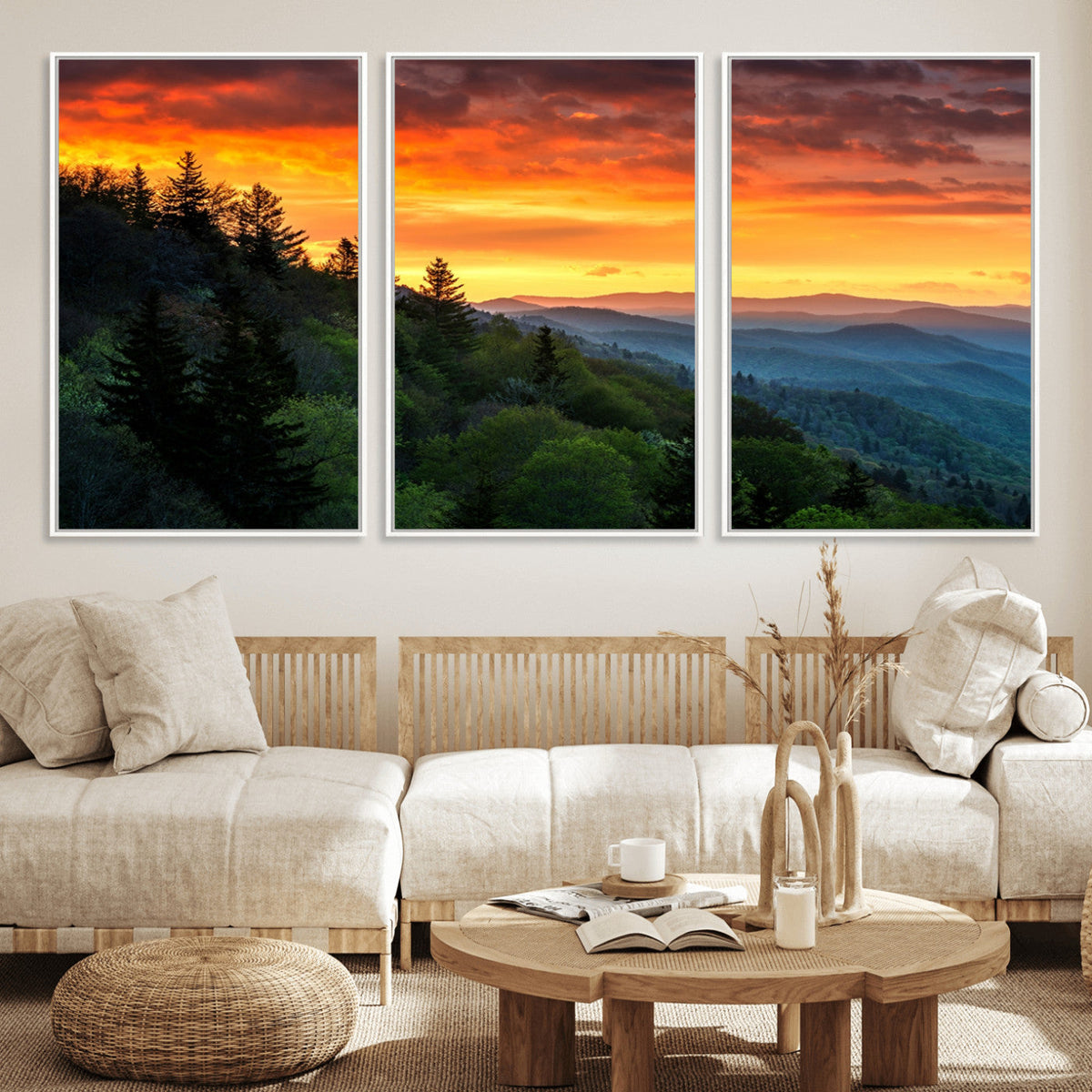 Forest Landscape Wall Art Sunset Canvas, Forest Sunset