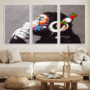 Dj Monkey Listening to Music Wall Art Print | Banksy Monkey