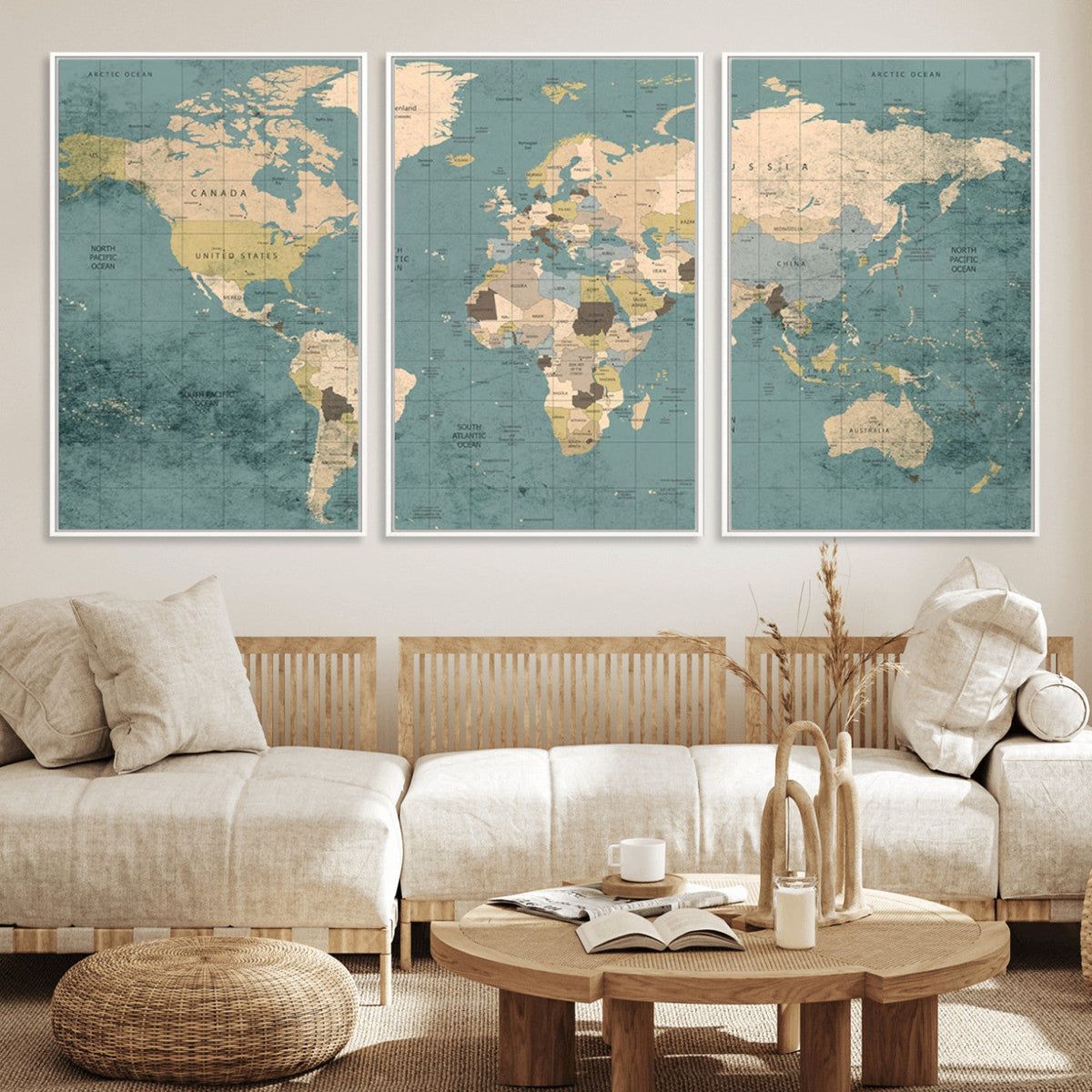 Classic World Map Canvas Print – Framed Vintage Map Wall