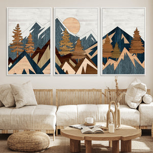 Abstract Wood Panel Effect Mountain Range Top Wall Art