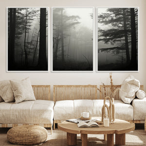 Misty Forest Wall Art Premium Canvas Print a Foggy and