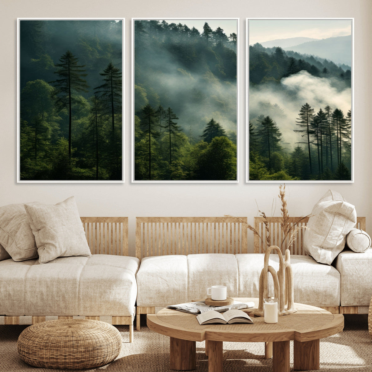 Misty Forest Wall Art Premium Canvas Print a Foggy and