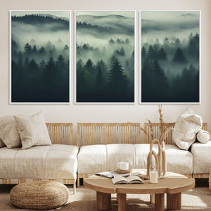 Misty Forest Wall Art Premium Canvas Print a Foggy and