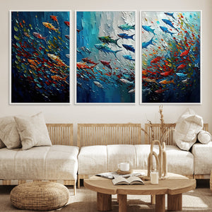 Modern Abstract Fish Shoal Wall Art Canvas Print, Colorful