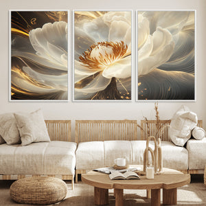 Gold Floral Wall Art Canvas Print, Framed Modern Flower Art