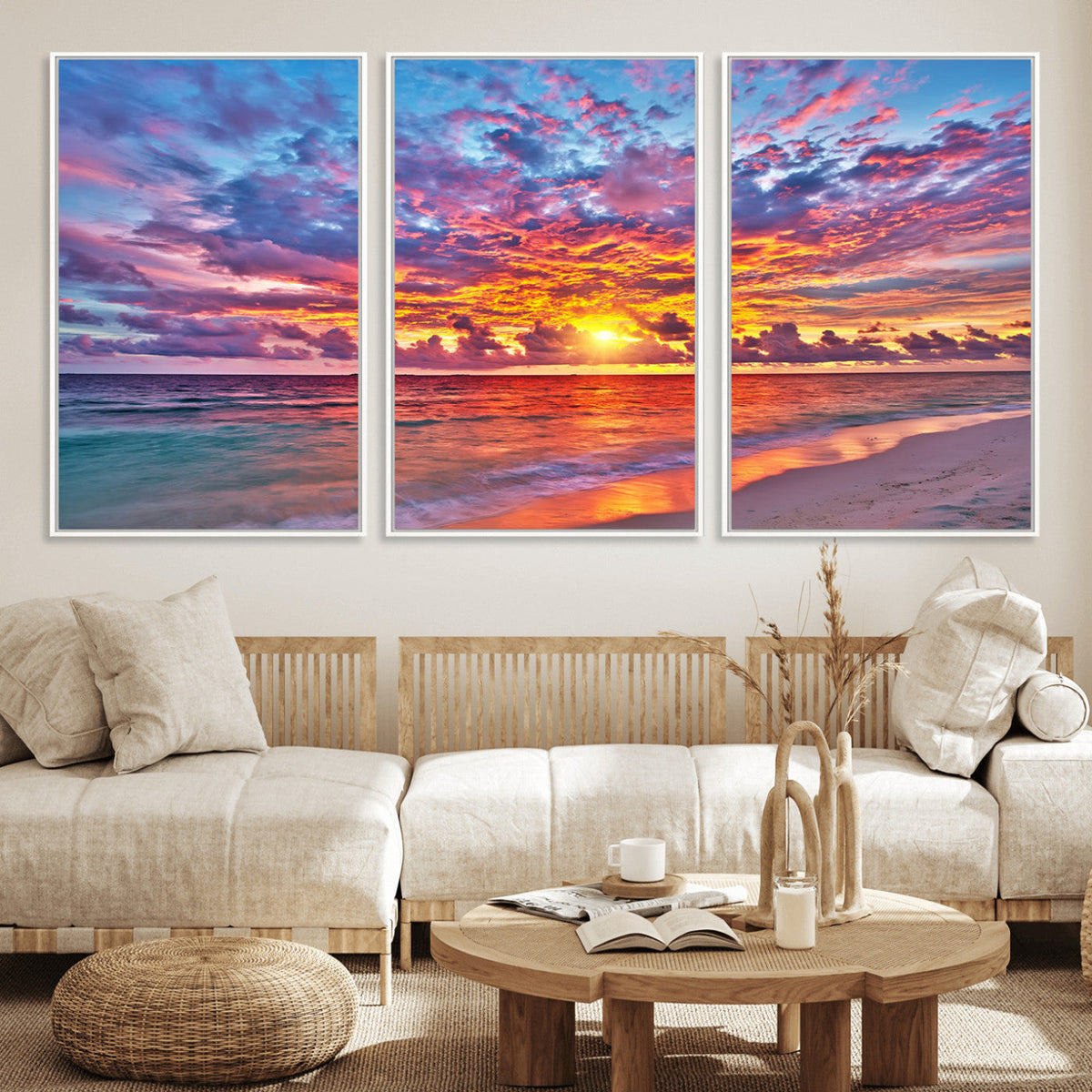 Vibrant Sunset Beach Wall Art - Ocean Sunset Canvas Print |