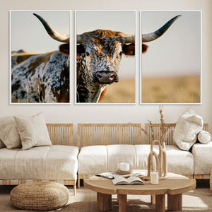 Texas Bull Longhorn Wall Art Canvas Print for Farm House