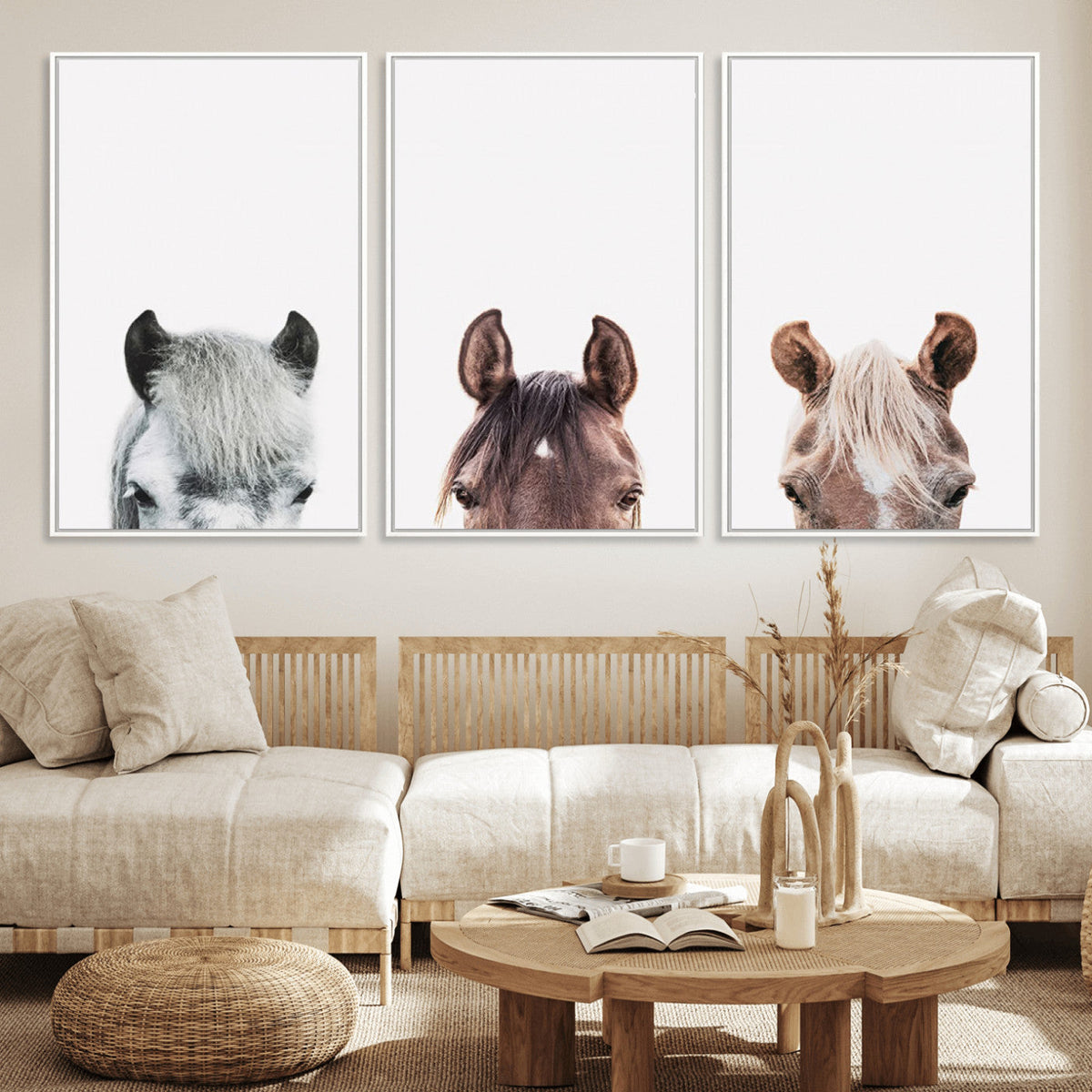 Horse Wall Art - Minimalist Horse Triptych Wall Art – Modern