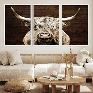 Highland Cow Wall Art Canvas Print, Rustic Farmhouse Decor,