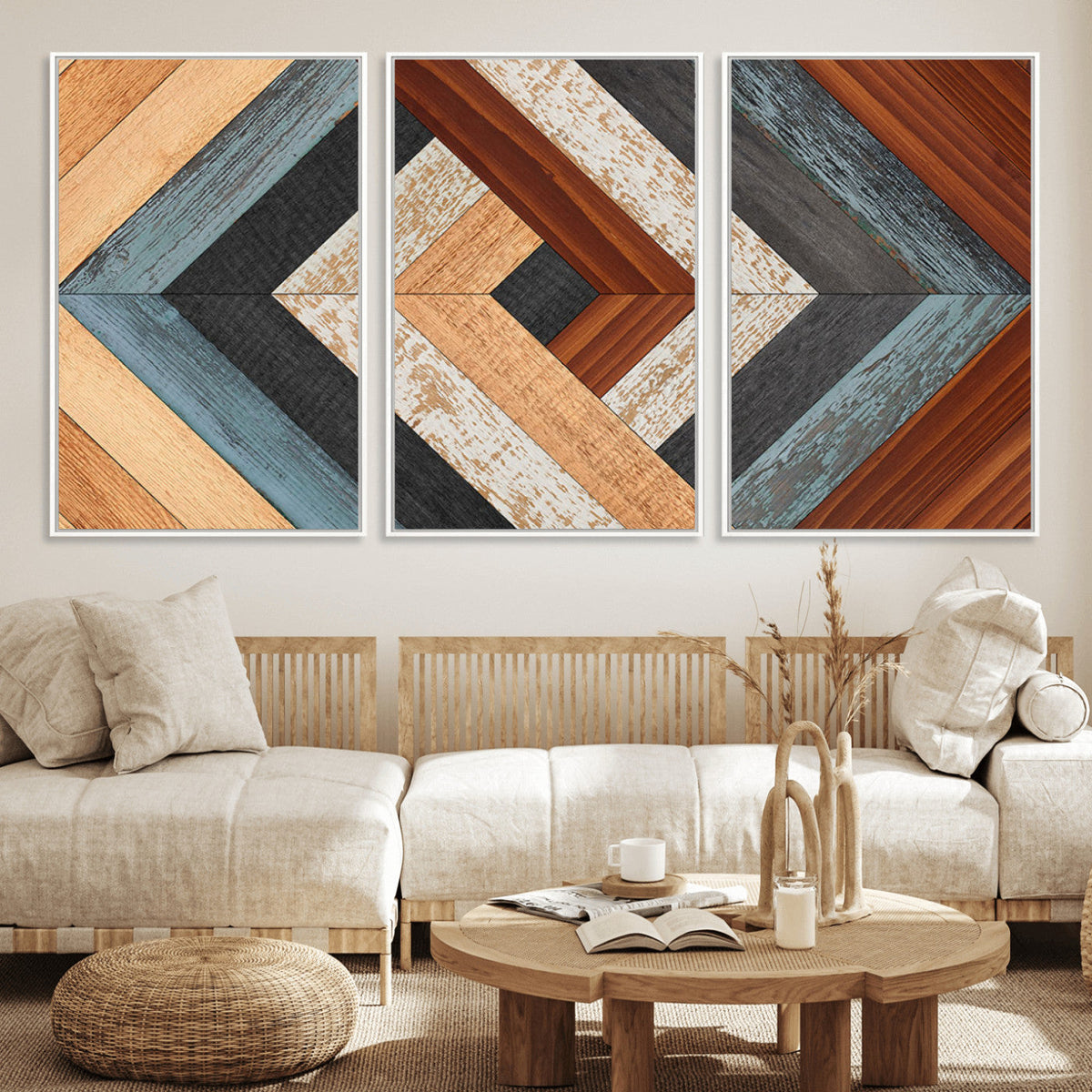 Geometric Wood Art Wall Decor Canvas Print, Rustic Wooden