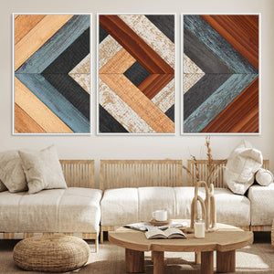 Geometric Wood Art Wall Decor Canvas Print, Rustic Wooden