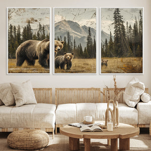 Rustic Grizzly 399 Bear Family Wall Art Canvas Print