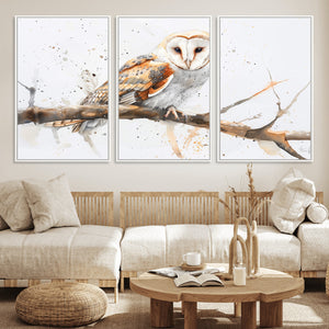 Barn Owl Wall Art on Branch | Stunning Canvas Print for