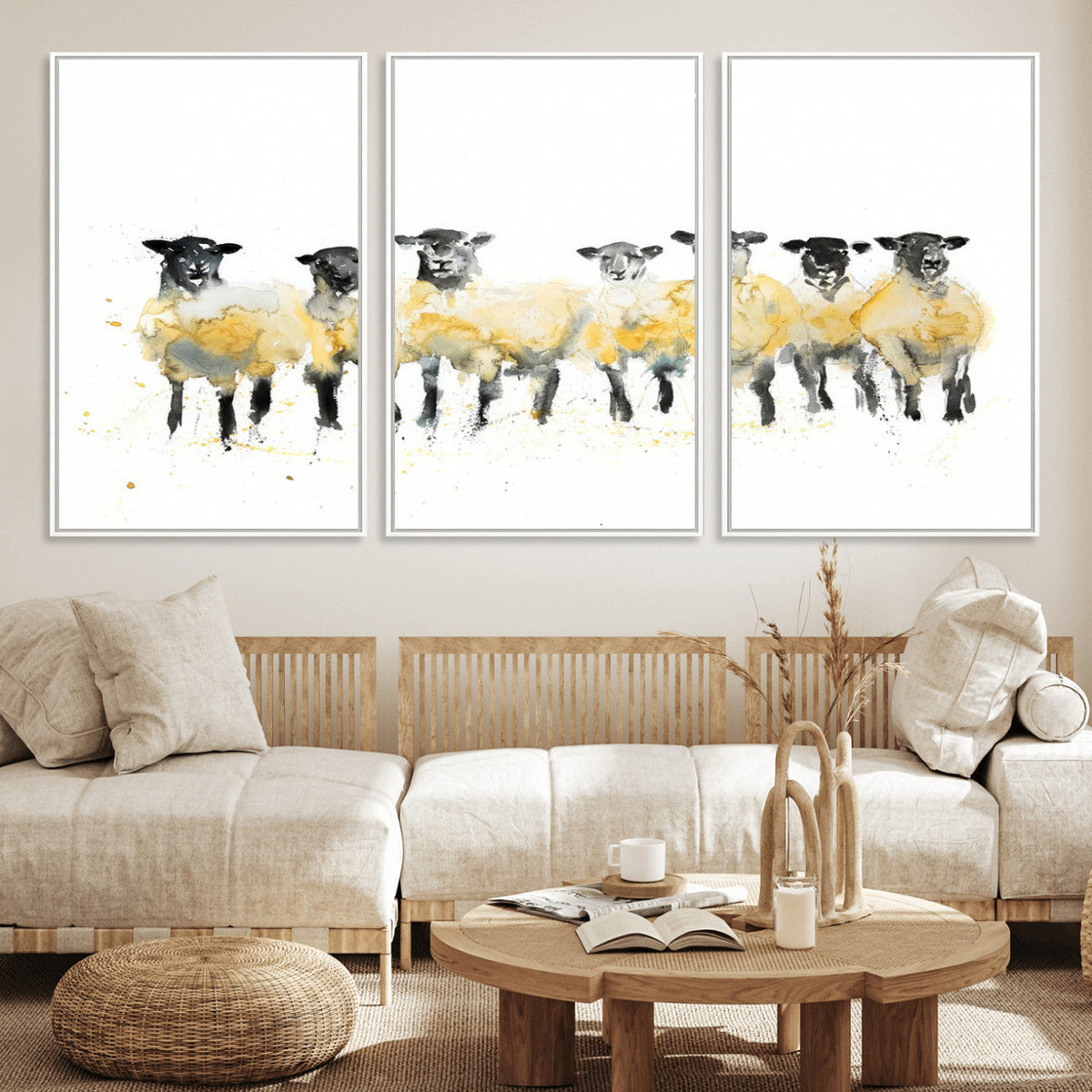 Farmhouse Wall Art Sheep Print | Ready to Hang Framed Canvas