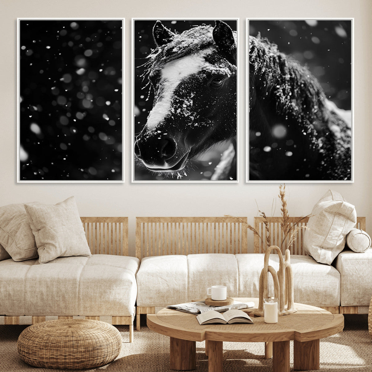 Winter Horse Wall Art | Black and White Horse Print | Ready