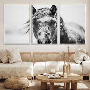 Western Wall Art | Black and White Winter Horse Wall Art |